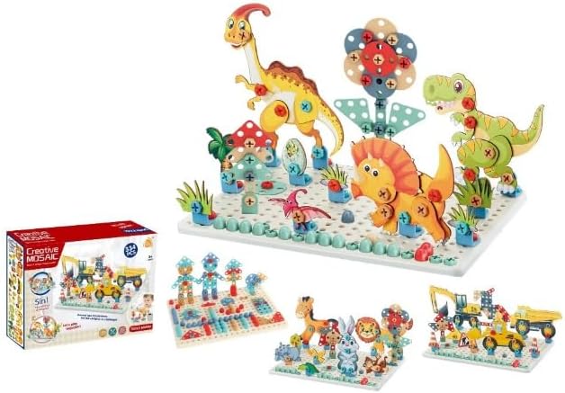 Drill Magic Plate-Creative Mosaic Puzzle Set 5-in-1 Building & Design Kit (334 Pcs)