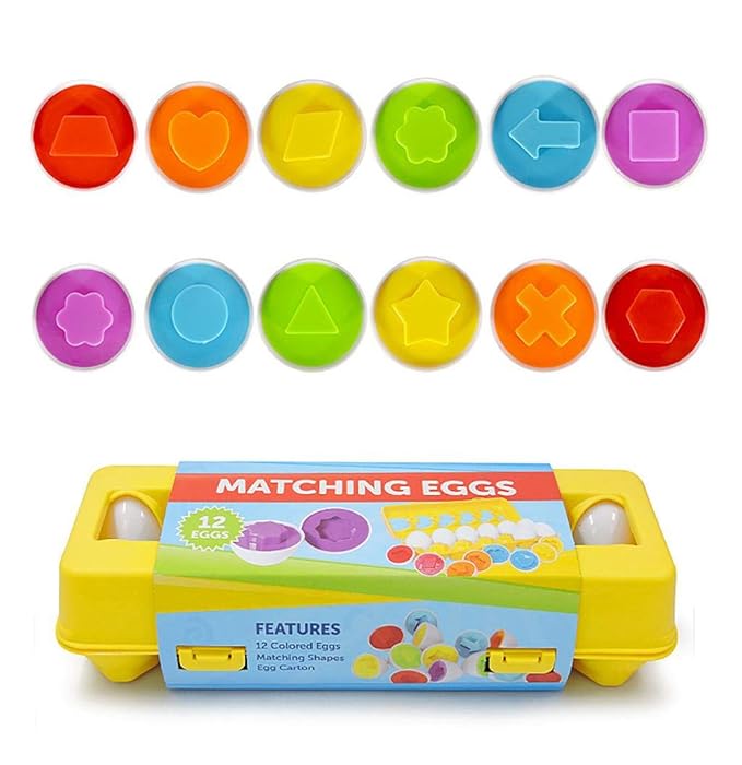 Shape Matching Egg Toy Set – 12 Pcs Montessori Color & Shape Learning Eggs