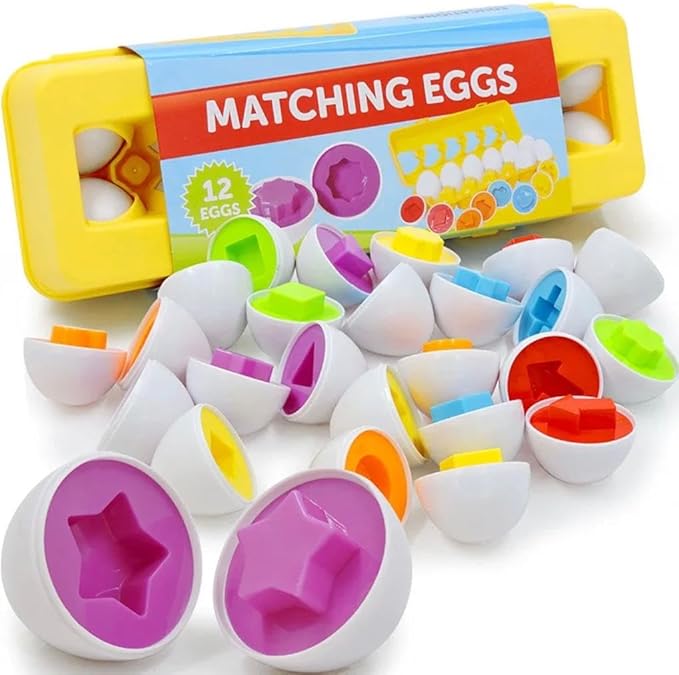 Shape Matching Egg Toy Set – 12 Pcs Montessori Color & Shape Learning Eggs