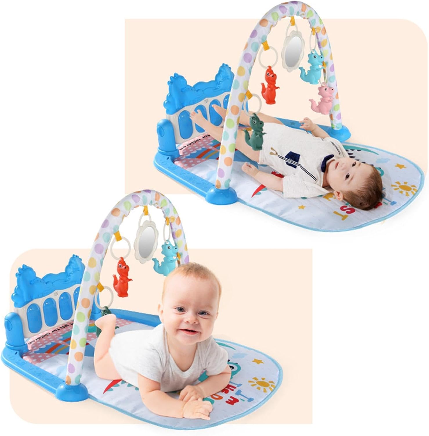 Baby Play  with Music, Hanging Toys, and Colorful Dinosaur Design for Infant Development