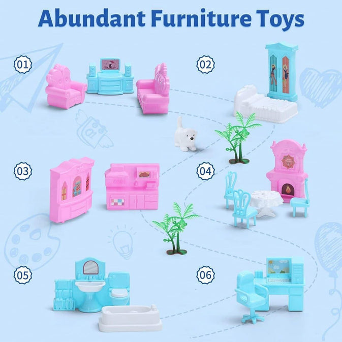 Deluxe Dollhouse Playset Multi-Level with Furniture (Ground+2 Floors)