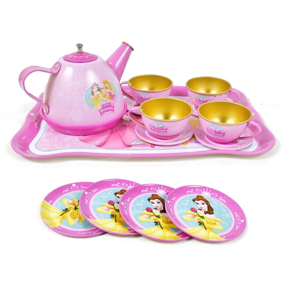 15-Piece Kids Metal Tea Set – Design Pretend Play Toy for Girls Ages 3+