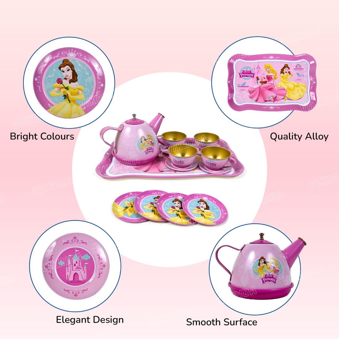 15-Piece Kids Metal Tea Set – Design Pretend Play Toy for Girls Ages 3+