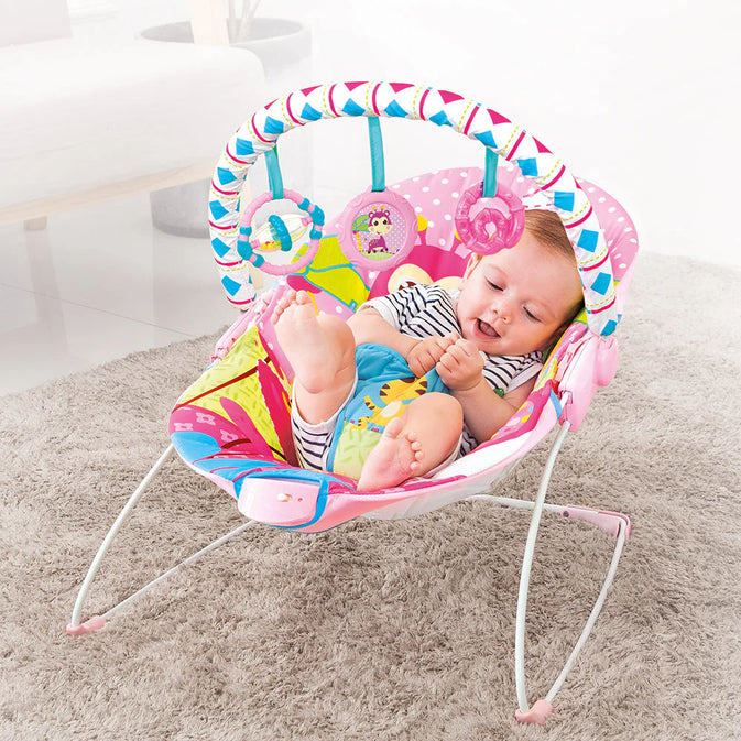Colorful -Themed Baby Bouncer with Toy Bar – Soft & Secure