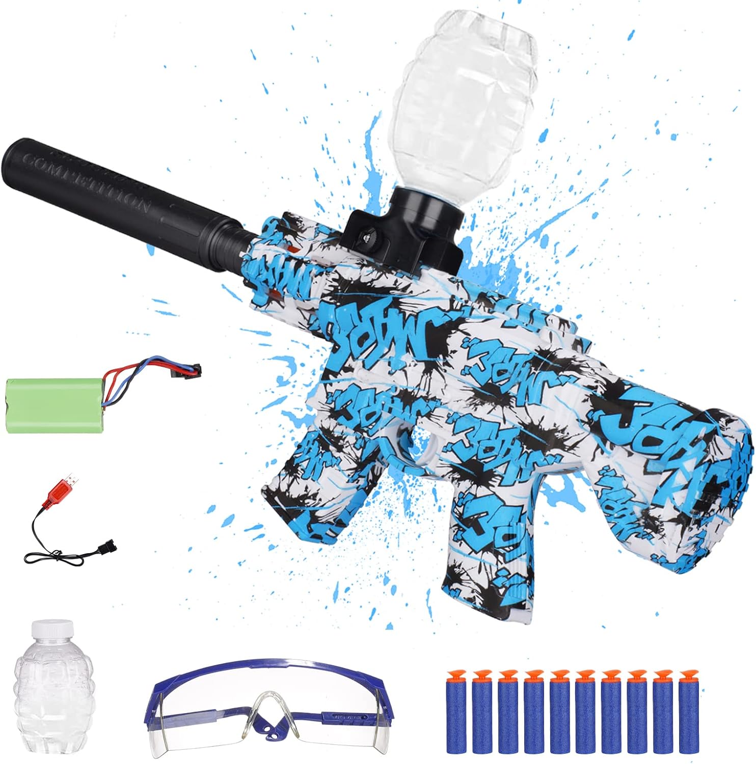 Submachine Gun Electric Gel Ball Blaster Toy Outdoor Play, Rechargeable Fun