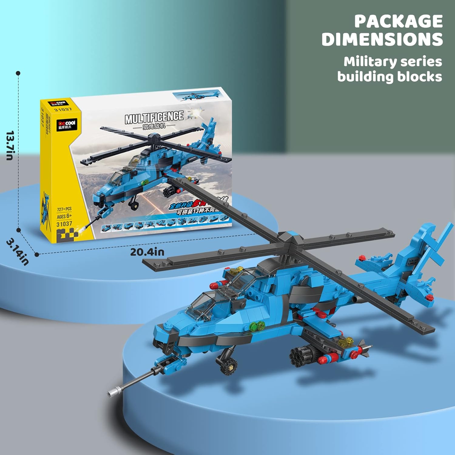 Military Helicopter Building Block Set – 727+ PCS, 13-in-1 Model Kit