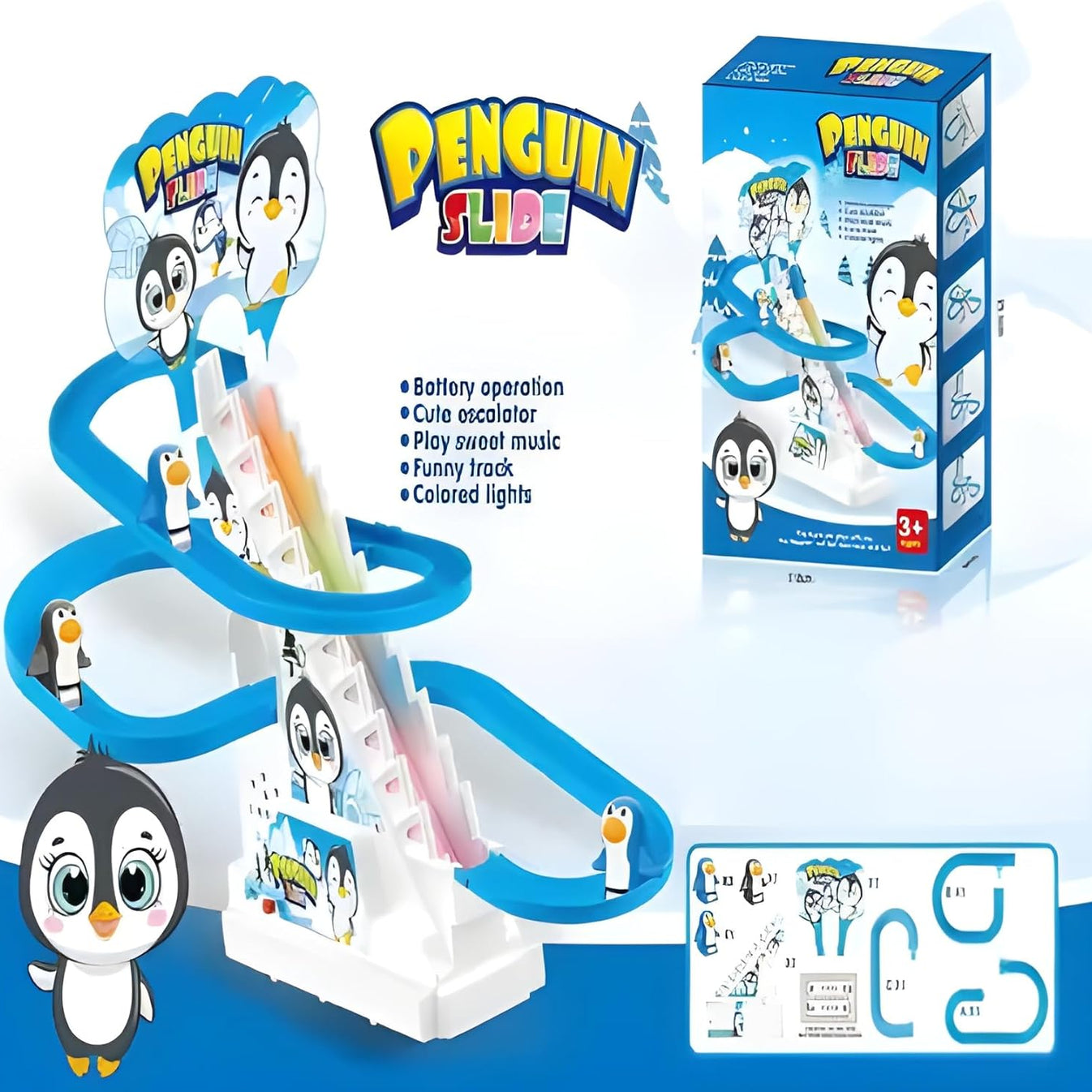 Penguin Slide Track Toy – Climbing Penguin Musical Toy with Lights (3 Penguins)