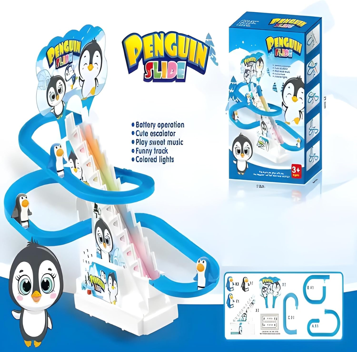 Penguin Slide Track Toy – Climbing Penguin Musical Toy with Lights (3 Penguins)