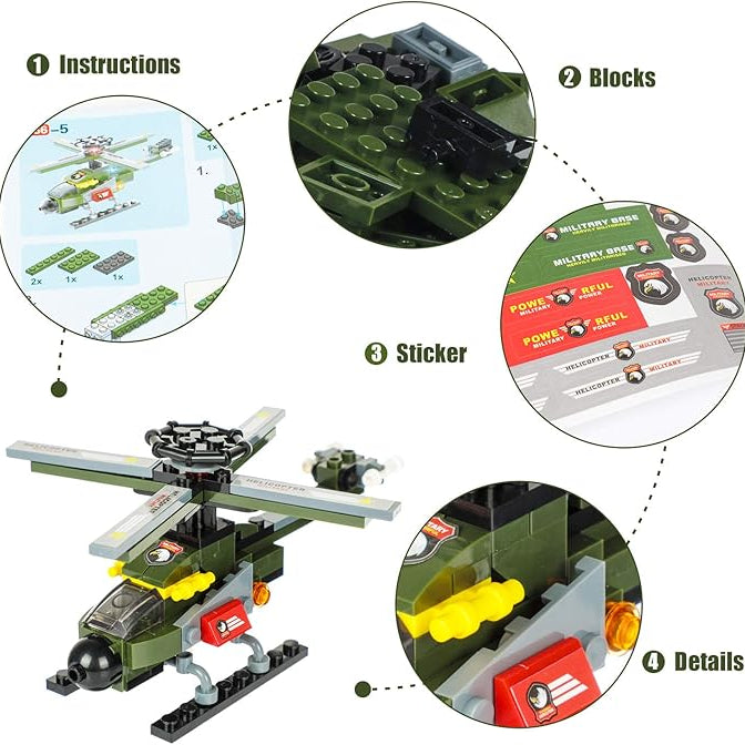 Military Helicopter Building Block Set – 514 PCS, 8-in-1 War Set (Ages 6+)