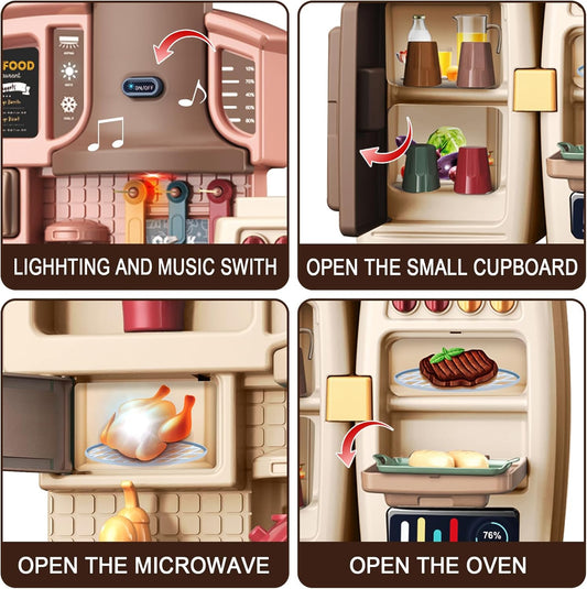 Kids Kitchen Playset with Fridge, Oven, Microwave & Food Trolley – with Lights, Sounds & Accessories for Toddlers