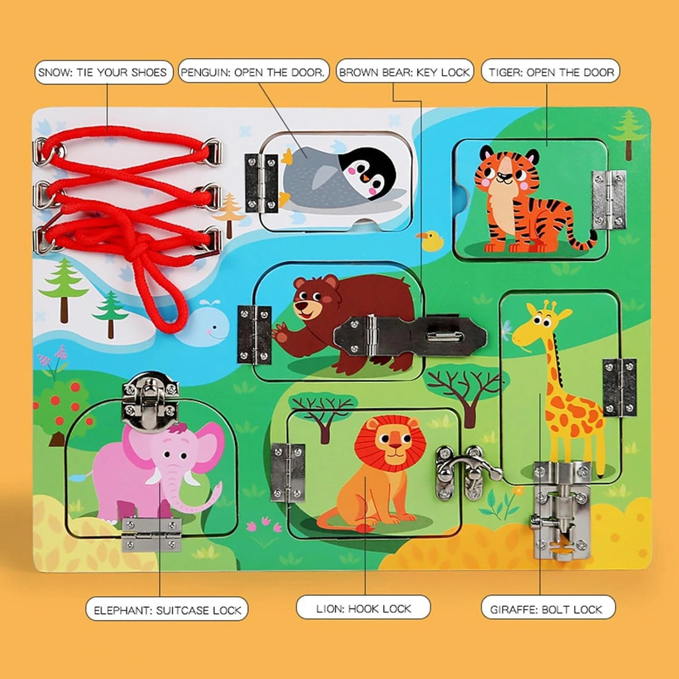 Wooden Animals Busy Boards –  Learning with Locks, Laces & Hidden Surprises