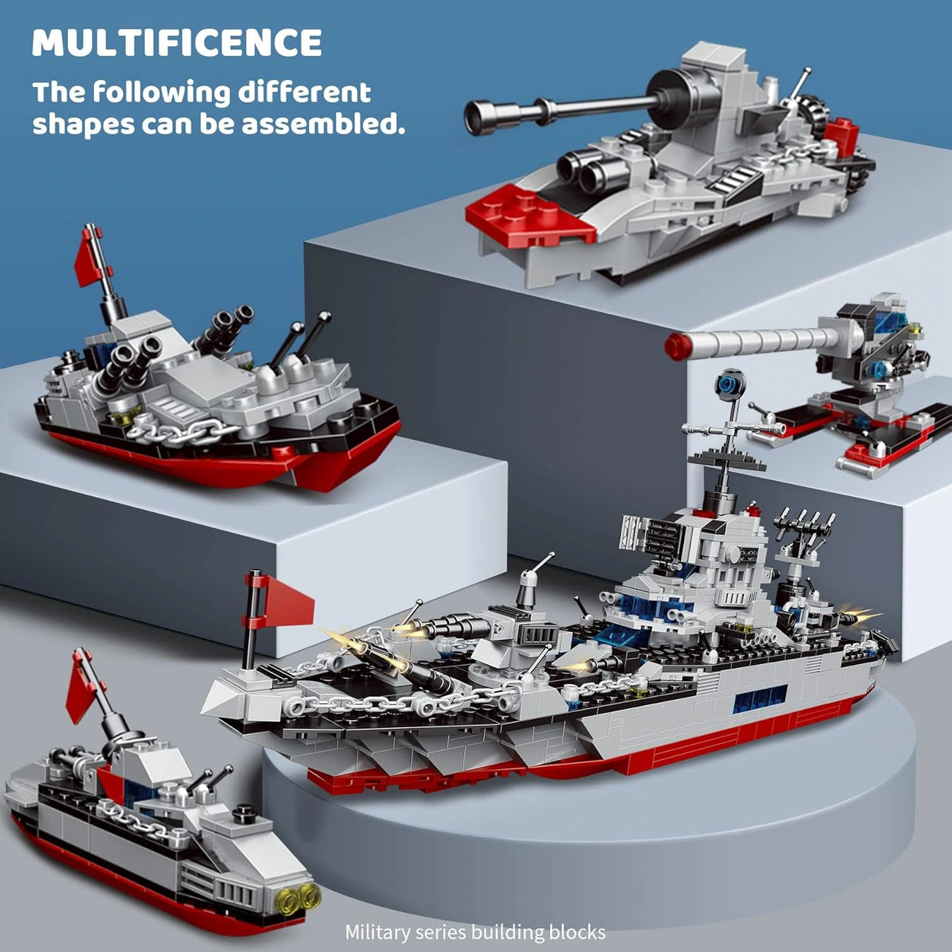 Navy Battleship Building Block Set – 739+ PCS, 13-in-1 Upgrade Kit