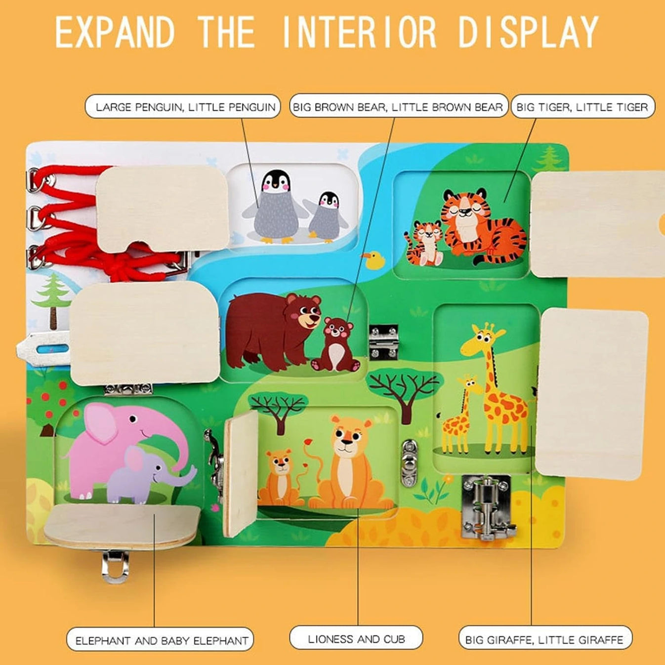 Wooden Animals Busy Boards –  Learning with Locks, Laces & Hidden Surprises