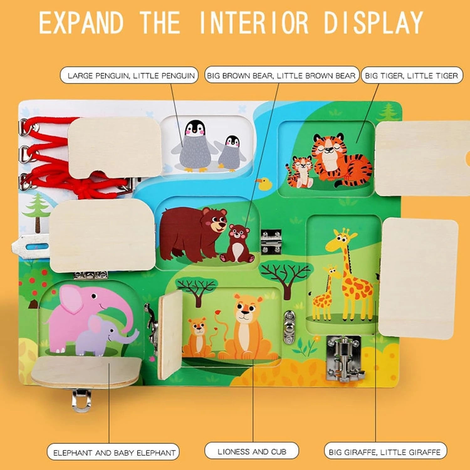 Wooden Animals Busy Boards –  Learning with Locks, Laces & Hidden Surprises