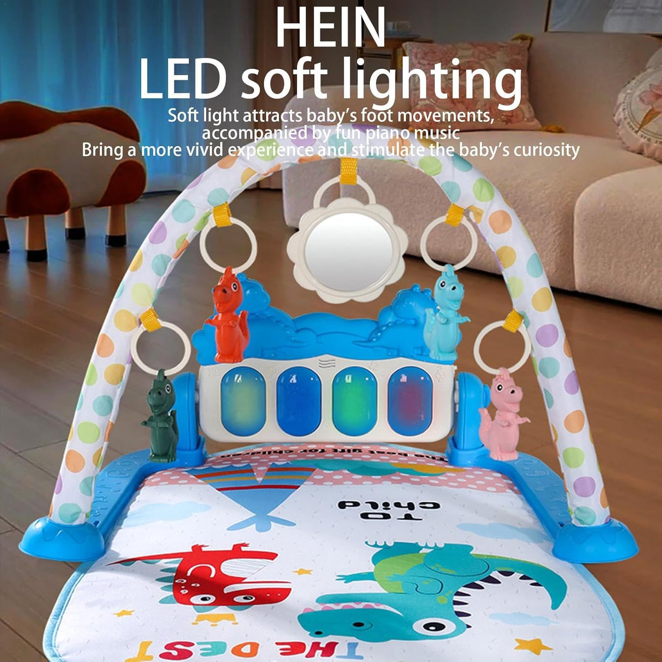 Baby Play  with Music, Hanging Toys, and Colorful Dinosaur Design for Infant Development