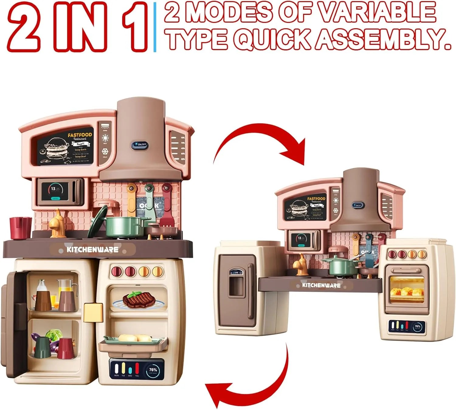 Kitchen Counter & Kitchenware Pretend Play Set – Interactive Toy Kitchen with Lights, Sound & Accessories (Fast Food Style)