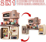 Kids Play Kitchen Set with Oven, Fridge, Dessert Trolley & Accessories
