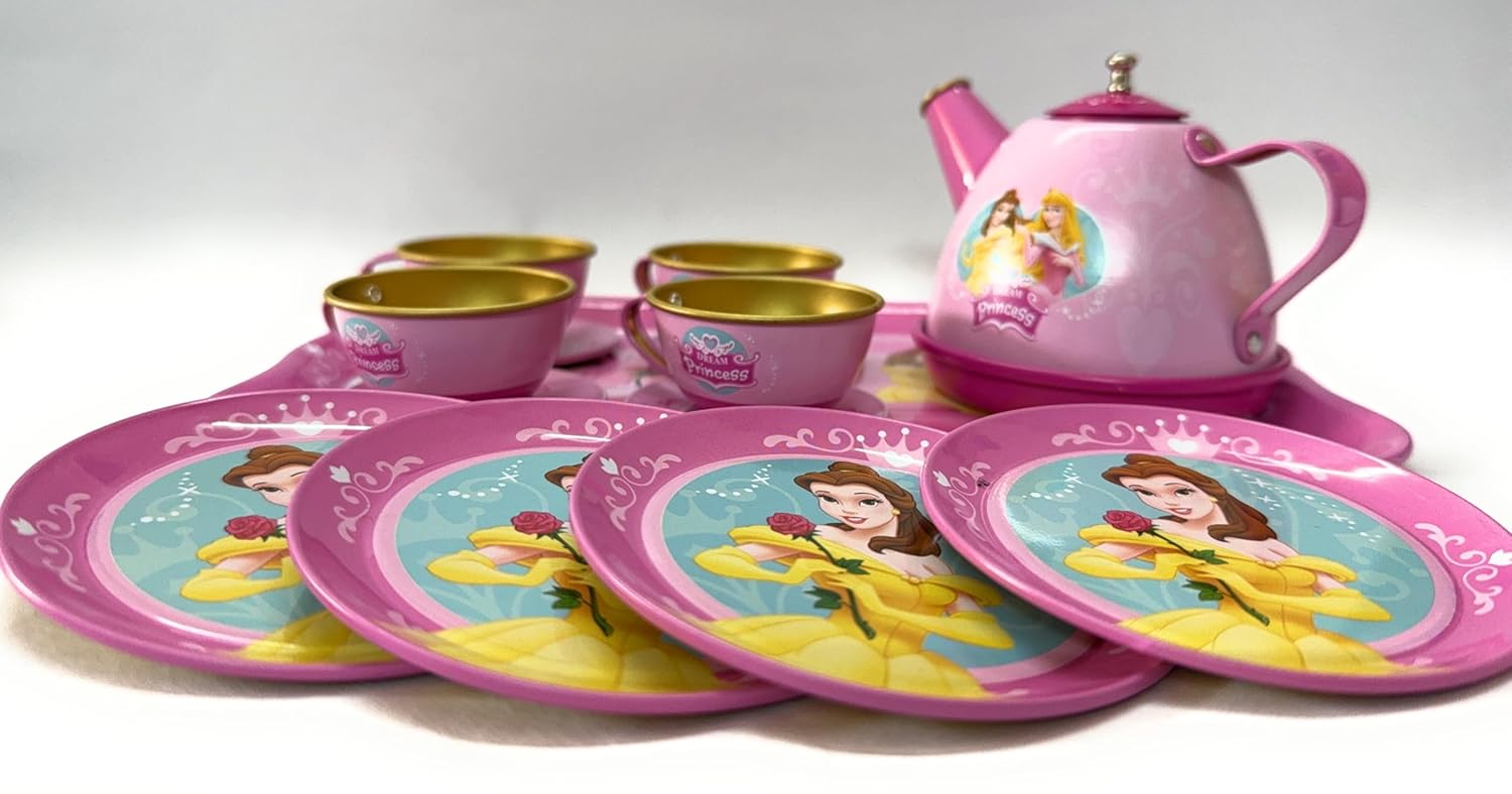 15-Piece Kids Metal Tea Set – Design Pretend Play Toy for Girls Ages 3+