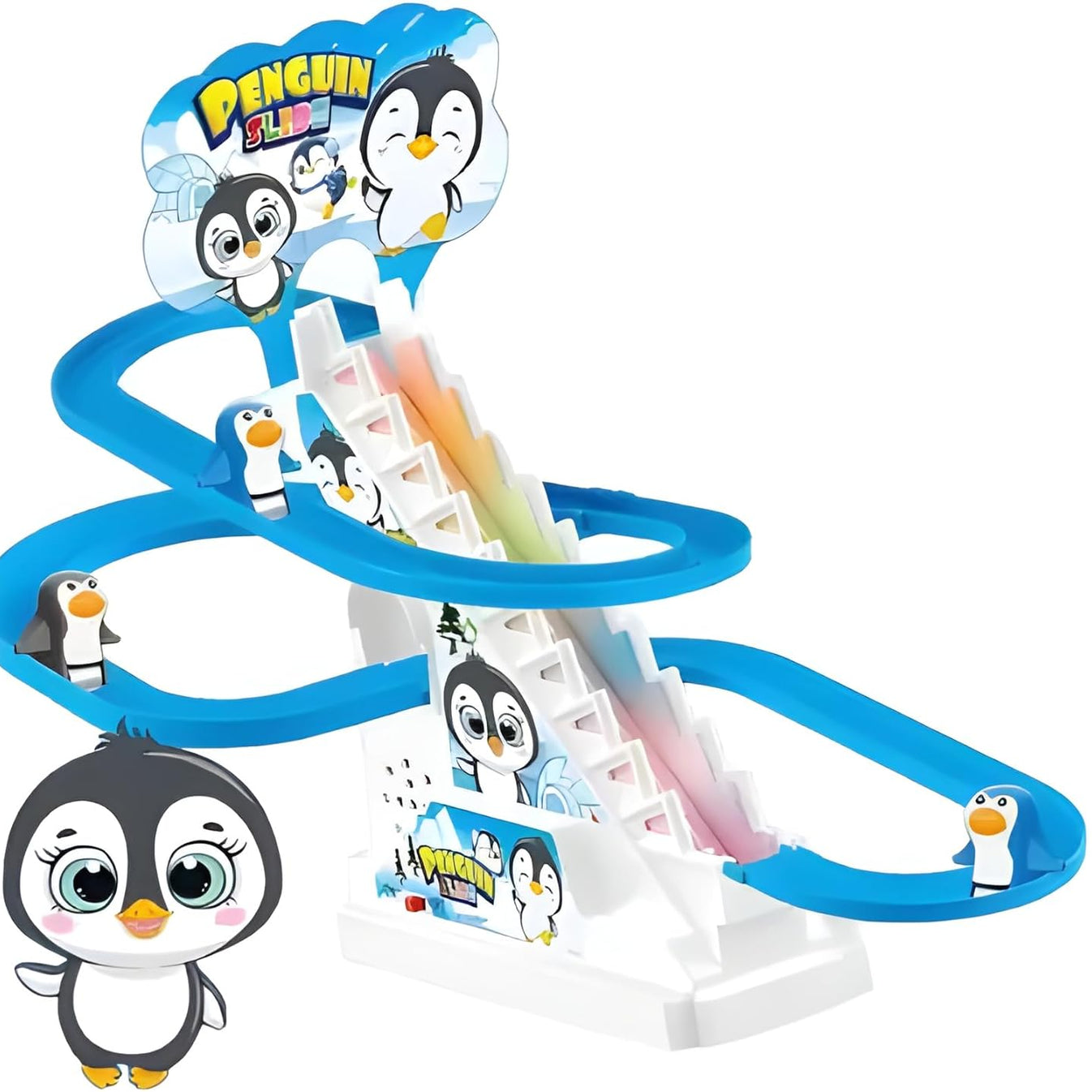 Penguin Slide Track Toy – Climbing Penguin Musical Toy with Lights (3 Penguins)