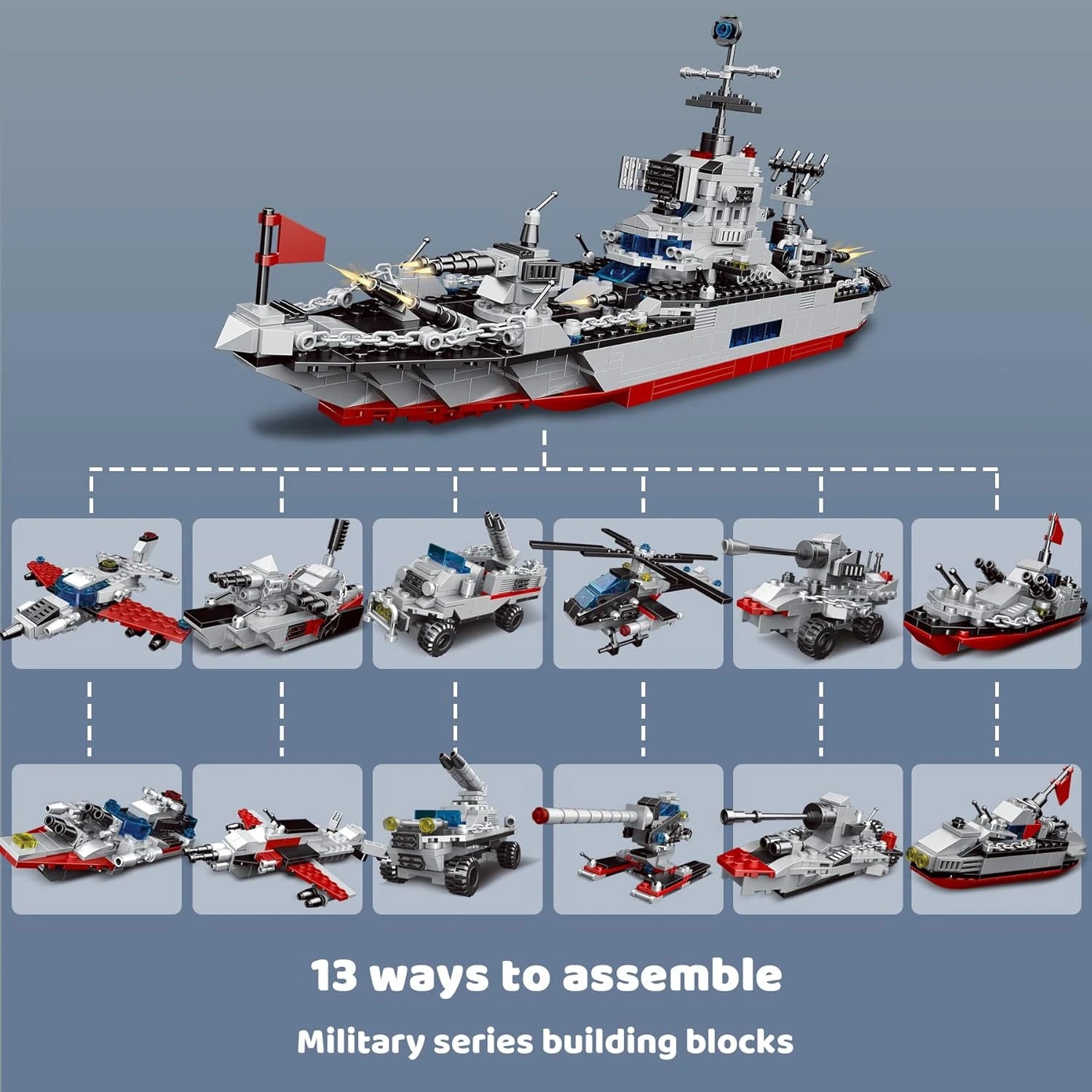 Navy Battleship Building Block Set – 739+ PCS, 13-in-1 Upgrade Kit