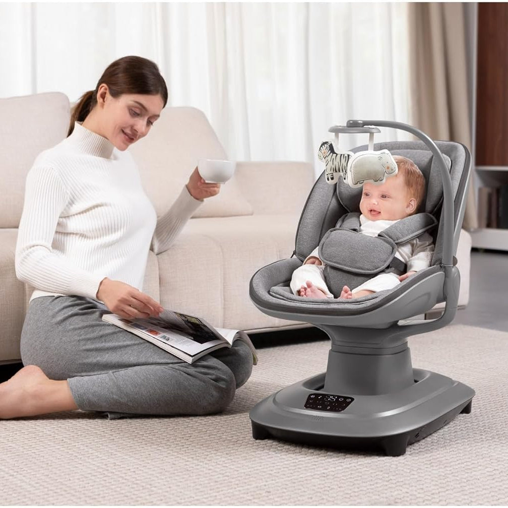 Multi-Motion Baby Cradle  – 360° Rotating Electric Rocker with Music & Mosquito Net