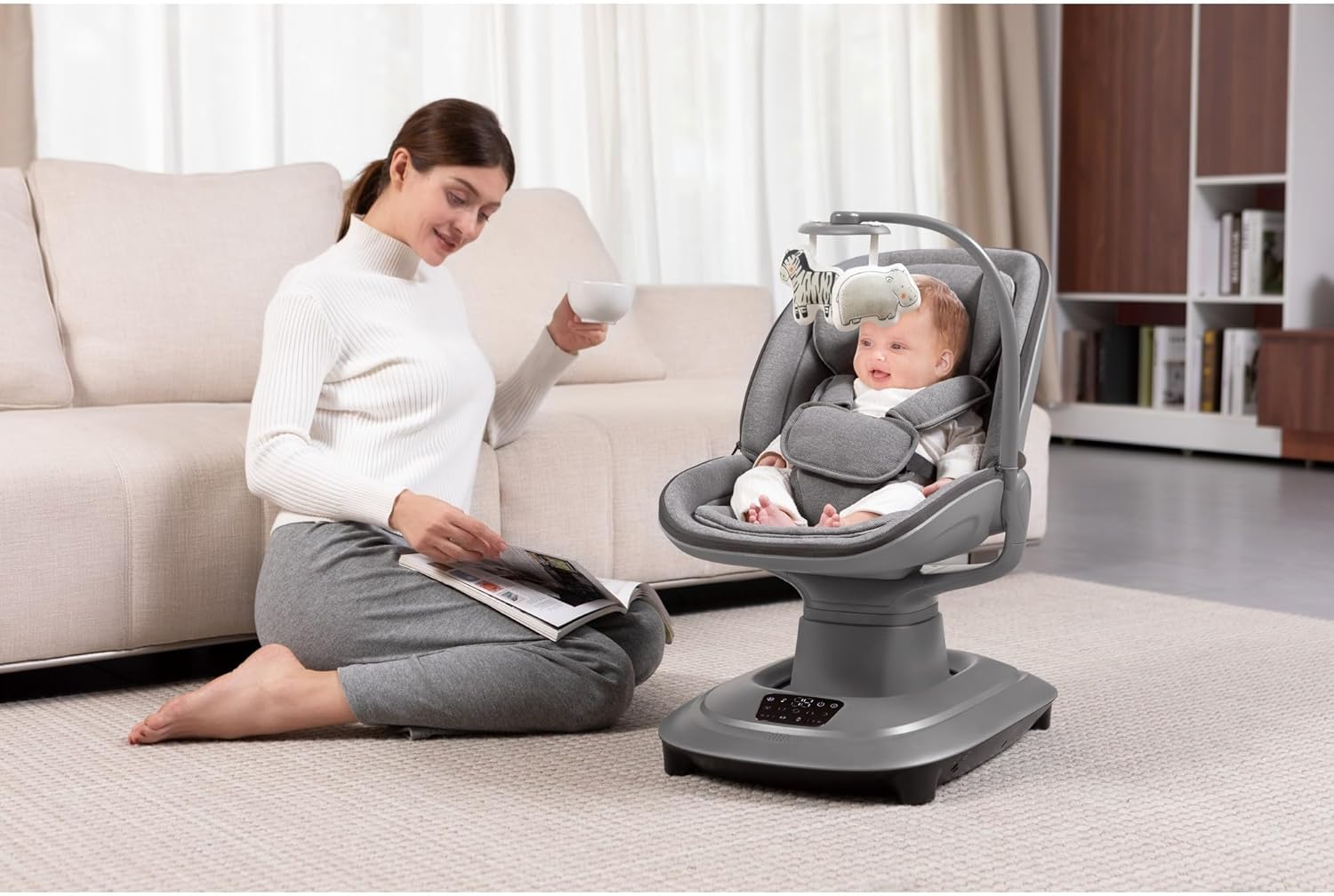 Multi-Motion Baby Cradle  – 360° Rotating Electric Rocker with Music & Mosquito Net