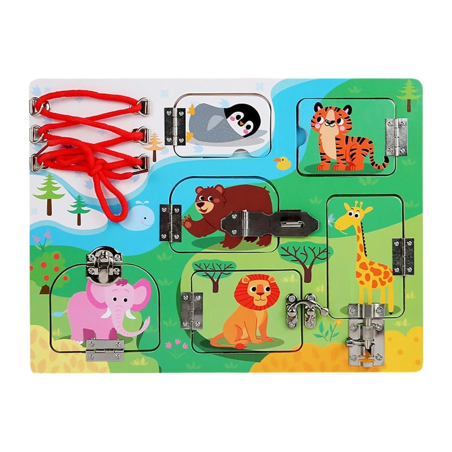 Wooden Animals Busy Boards –  Learning with Locks, Laces & Hidden Surprises