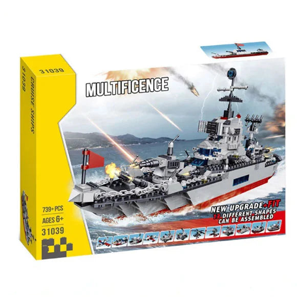 Navy Battleship Building Block Set – 739+ PCS, 13-in-1 Upgrade Kit