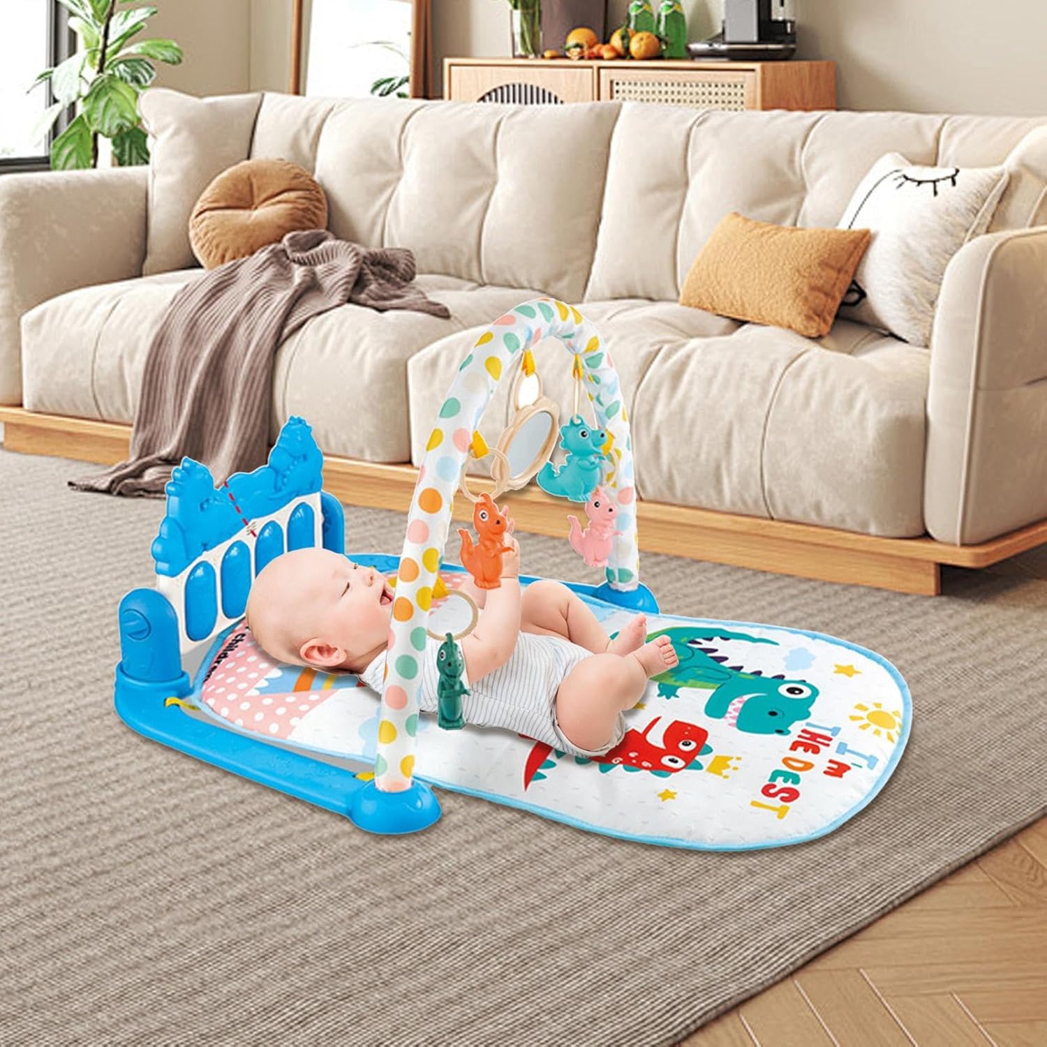 Baby Play  with Music, Hanging Toys, and Colorful Dinosaur Design for Infant Development