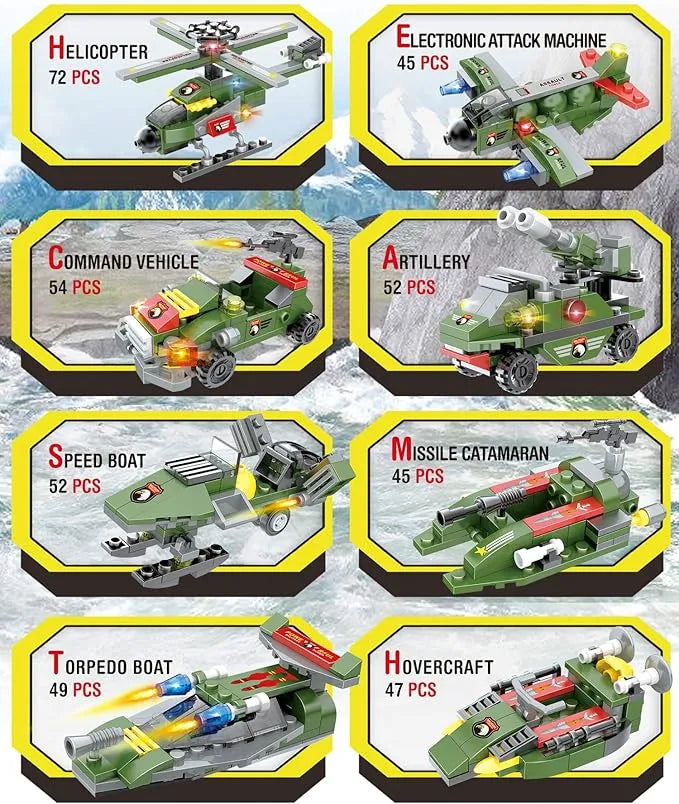 Military Helicopter Building Block Set – 514 PCS, 8-in-1 War Set (Ages 6+)