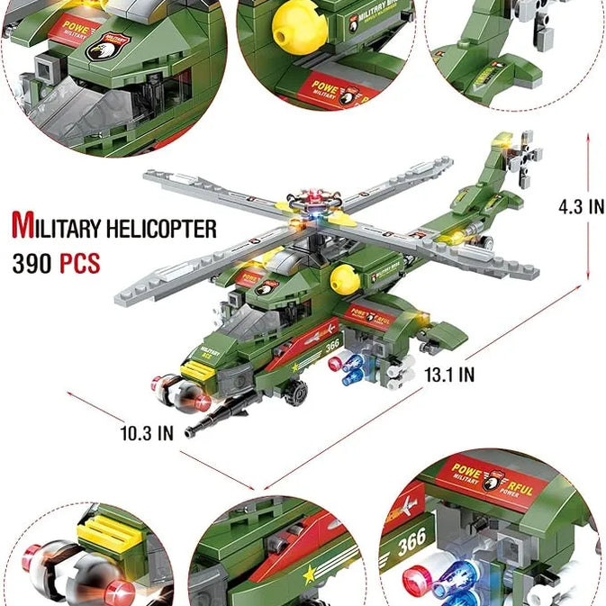 Military Helicopter Building Block Set – 514 PCS, 8-in-1 War Set (Ages 6+)