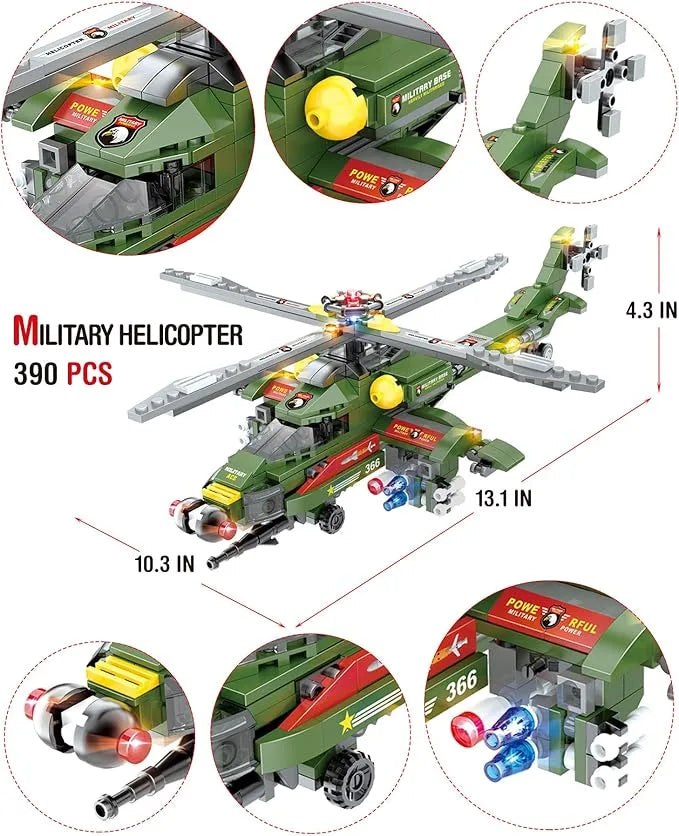 Military Helicopter Building Block Set – 514 PCS, 8-in-1 War Set (Ages 6+)