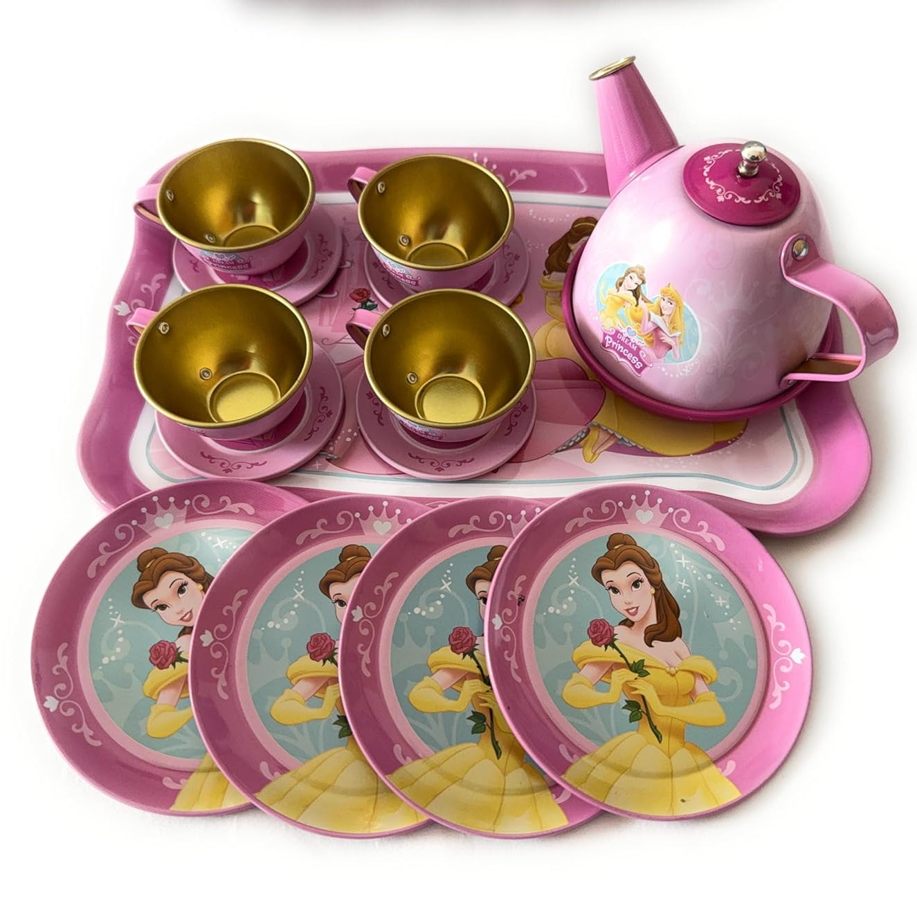 15-Piece Kids Metal Tea Set – Design Pretend Play Toy for Girls Ages 3+