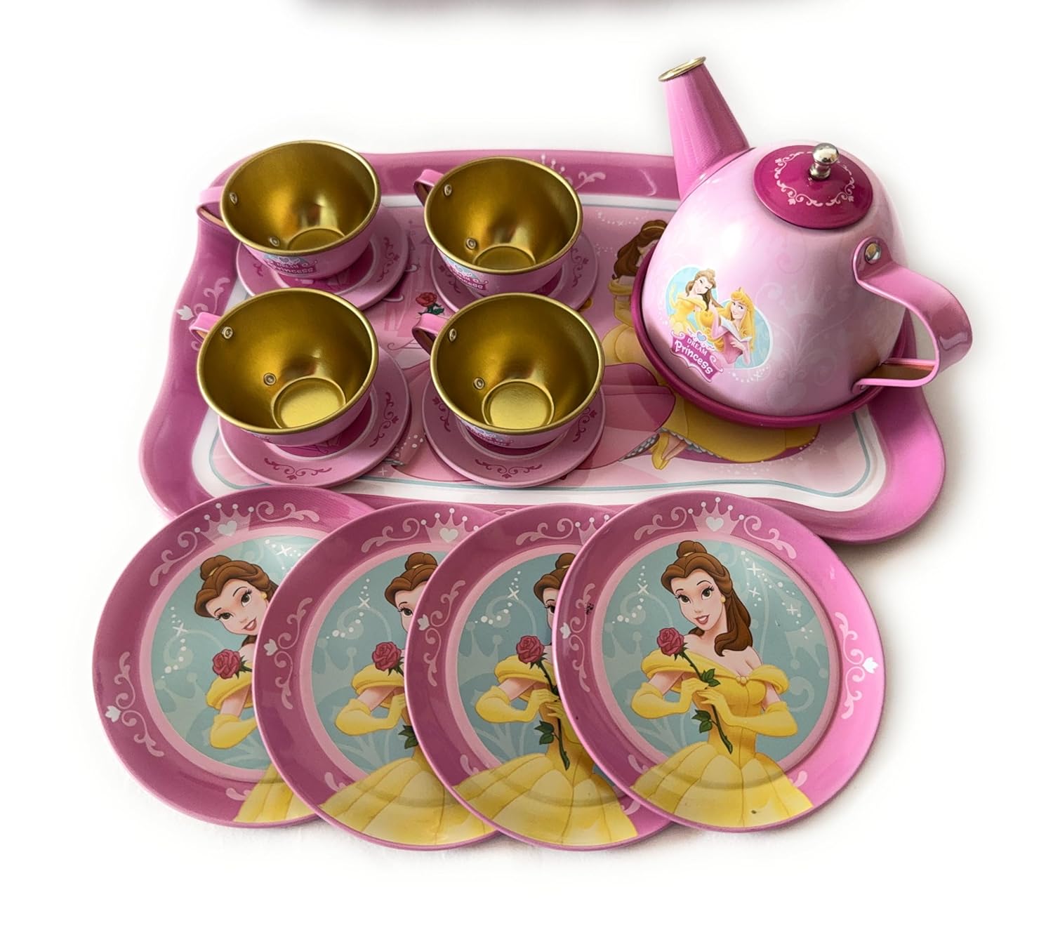 15-Piece Kids Metal Tea Set – Design Pretend Play Toy for Girls Ages 3+