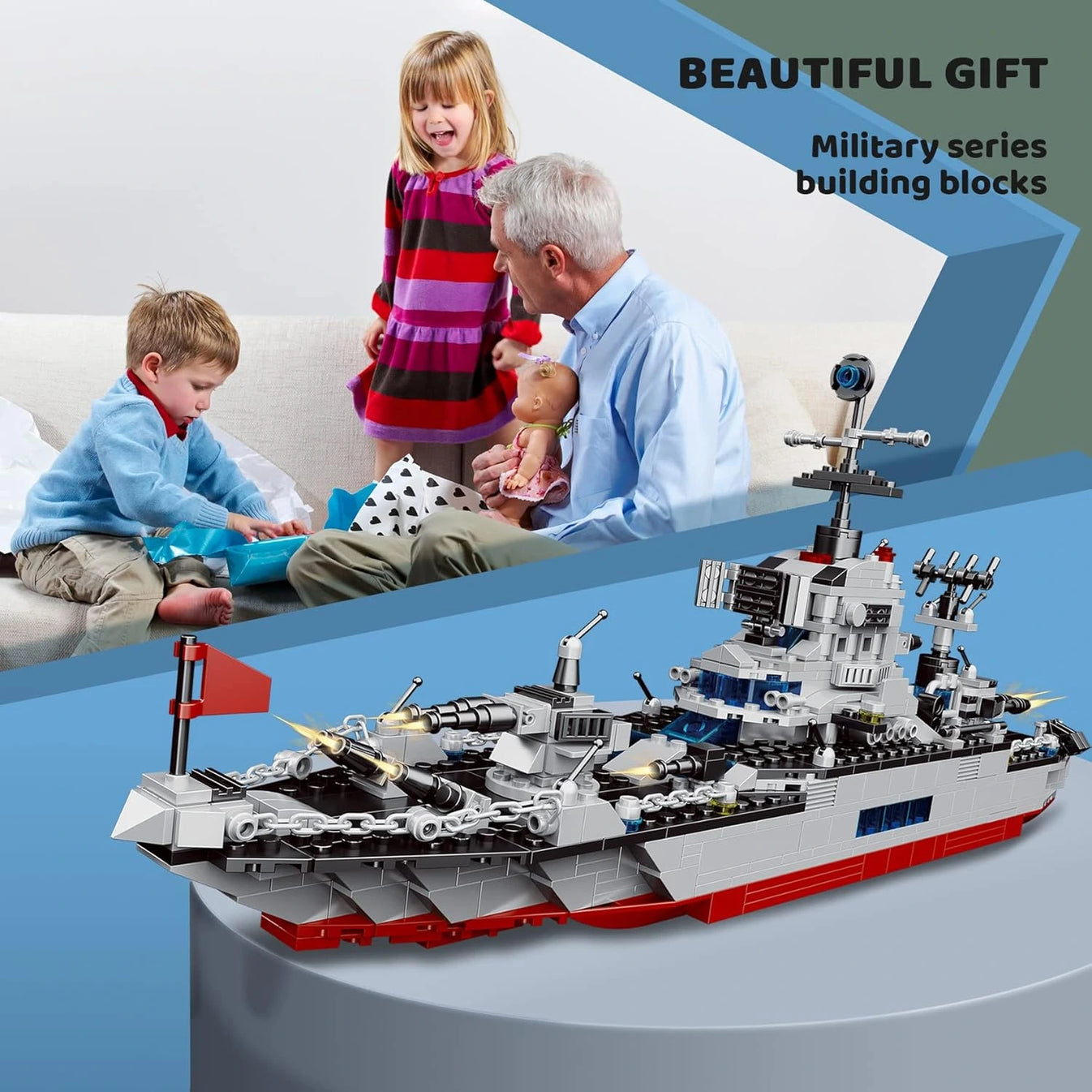 Navy Battleship Building Block Set – 739+ PCS, 13-in-1 Upgrade Kit