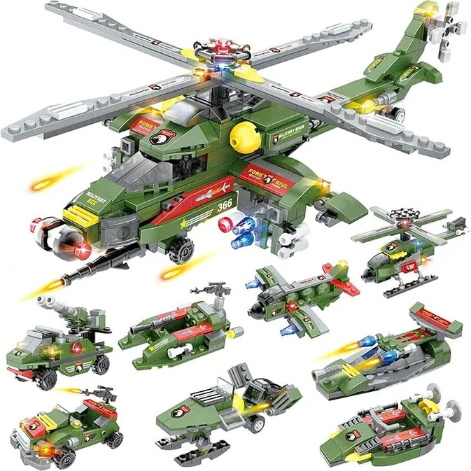 Military Helicopter Building Block Set – 514 PCS, 8-in-1 War Set (Ages 6+)
