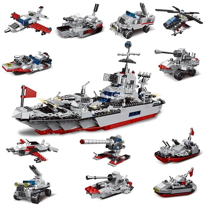 Navy Battleship Building Block Set – 739+ PCS, 13-in-1 Upgrade Kit