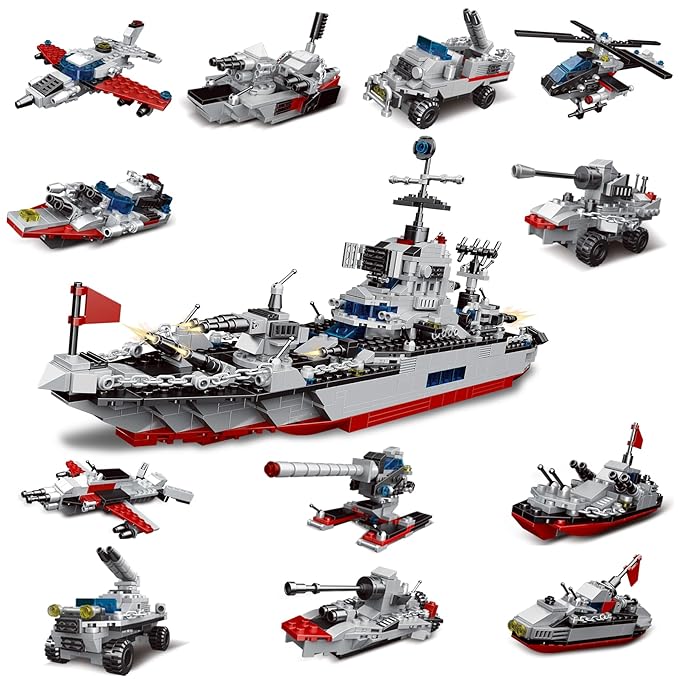 Navy Battleship Building Block Set – 739+ PCS, 13-in-1 Upgrade Kit