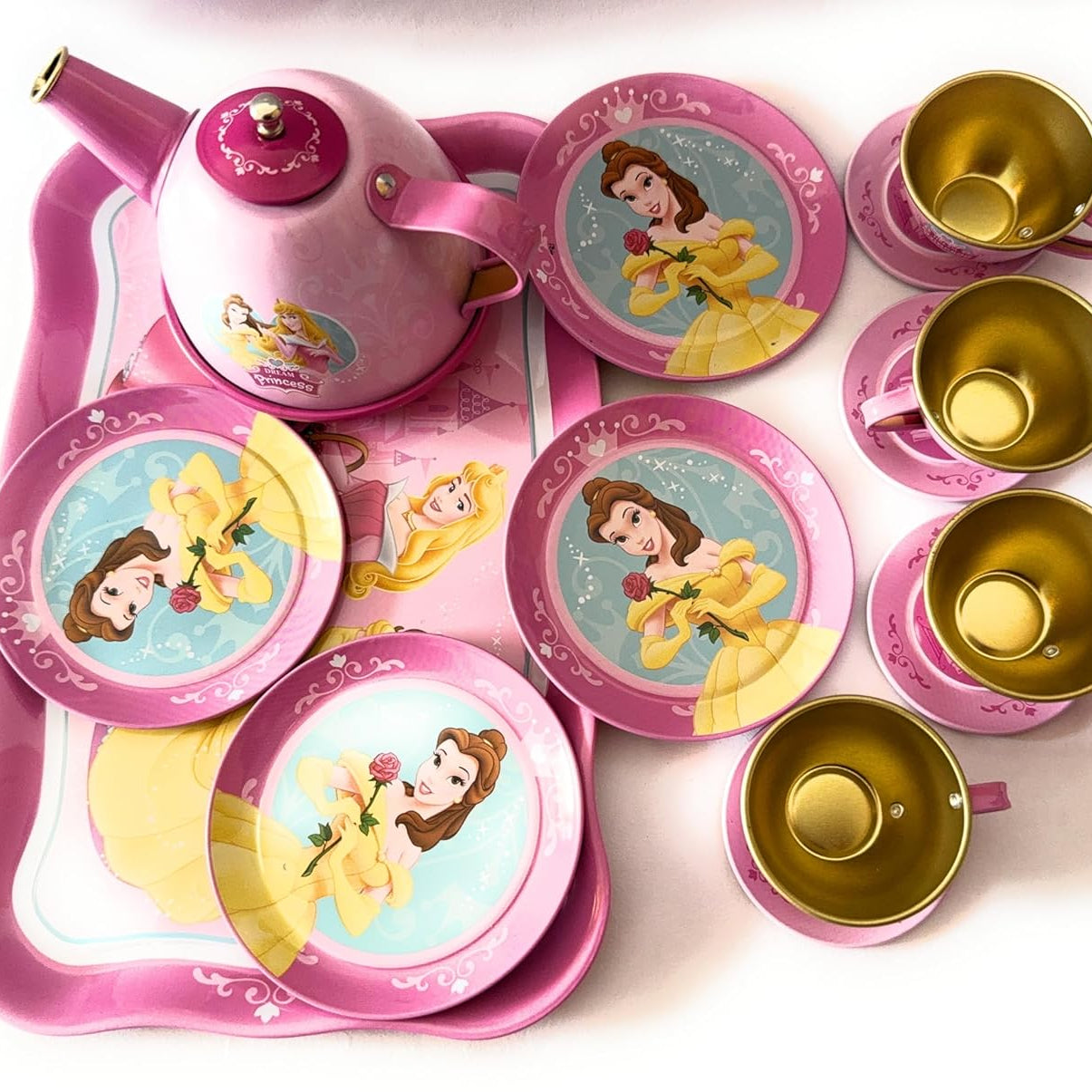 15-Piece Kids Metal Tea Set – Design Pretend Play Toy for Girls Ages 3+