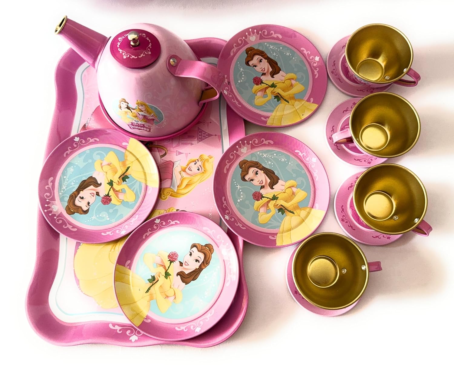 15-Piece Kids Metal Tea Set – Design Pretend Play Toy for Girls Ages 3+