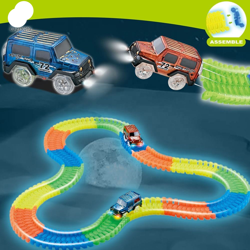 Tracks Flexible Racing Track Set with LED Light-Up Car 168 pcs – (Ages 3+)