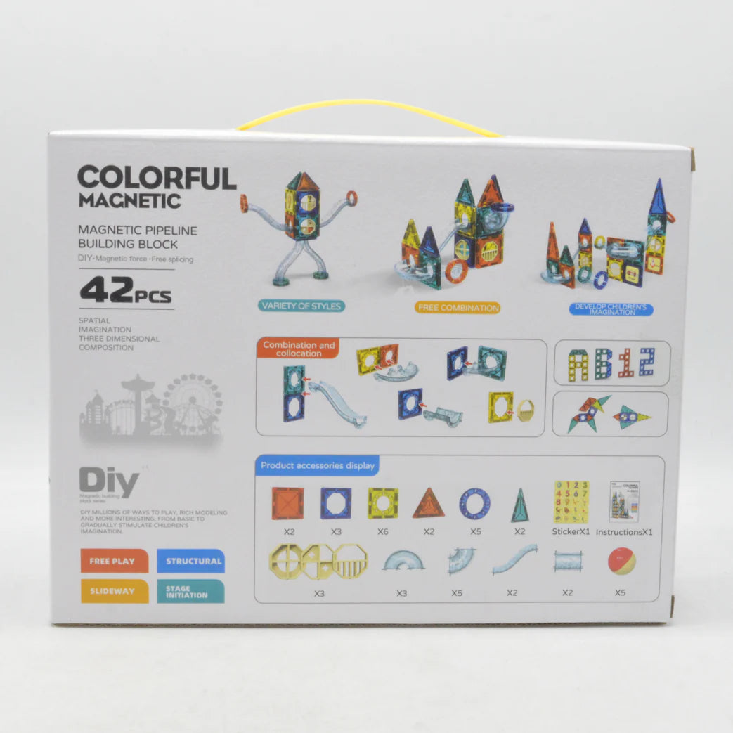 Colorful Magnetic Pipeline Building Blocks – 42 PCS DIY STEM Educational Toy Set