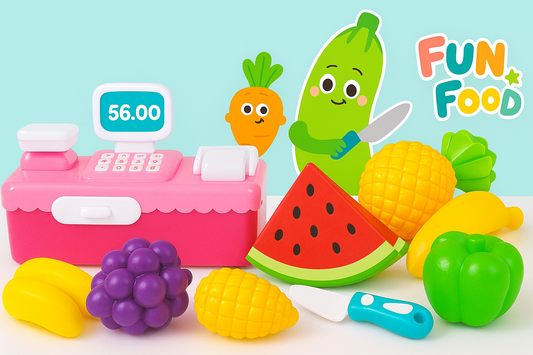 Toy cash register fullset + Fruit Cutting Toys. ( Pack of 2 )