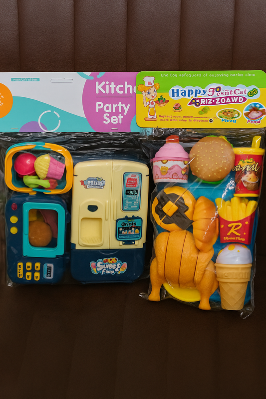 Kitchen Party Set Toy + Fast food Chicken Cutting Toy ( Pack of 2 )