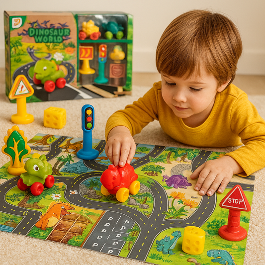 Colorful Dinosaur Toy Sliding Cars with Mat