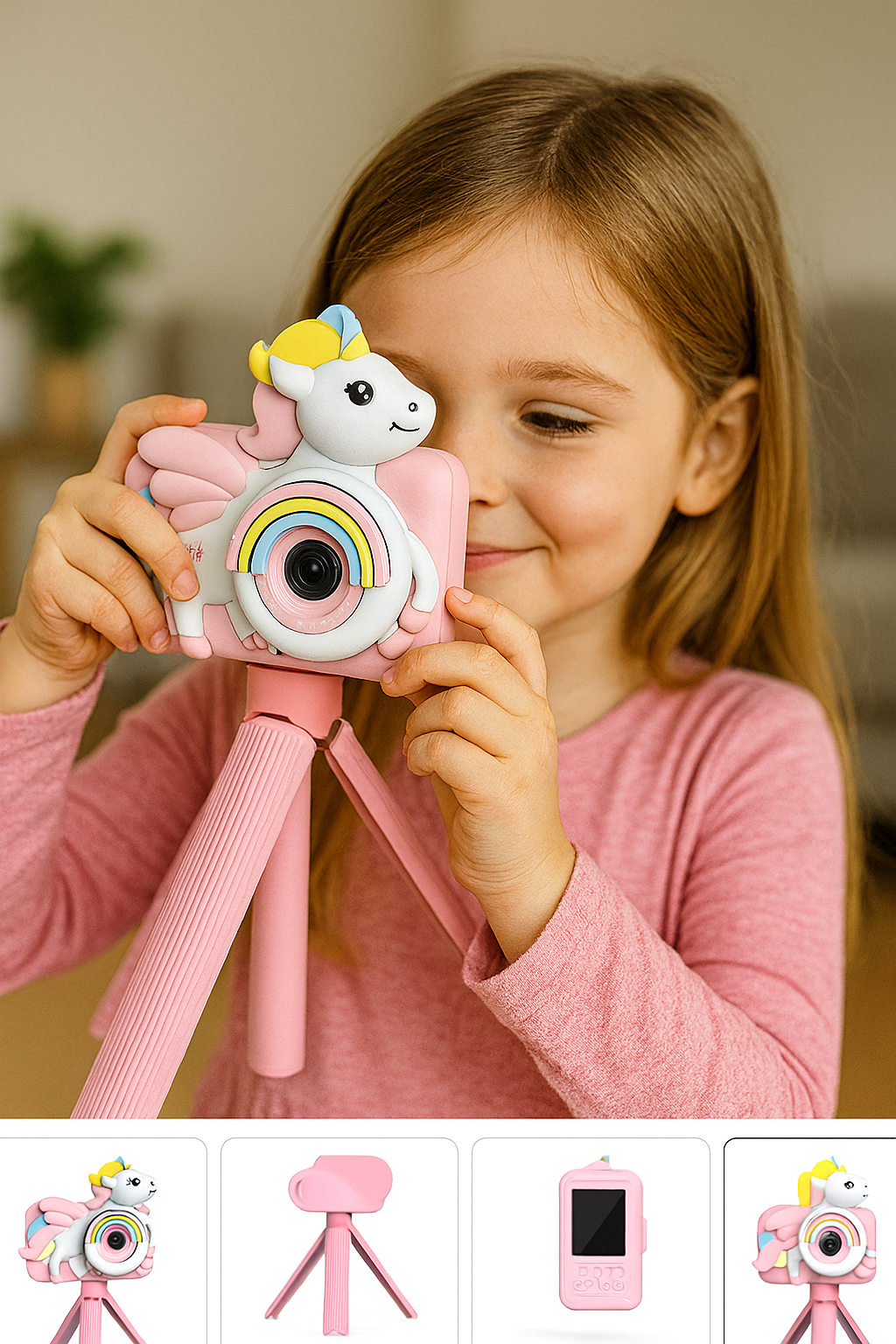 Digital camera Unicorn with Tripod Micro Toy lanyard Children Selfie Portable Toddler Video Holiday Gifts