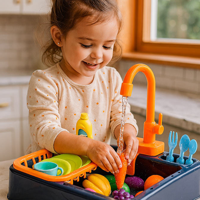 Kitchen Sink Toy Set with Water Circulation + Play House Cutting Fruits Set (bundle)
