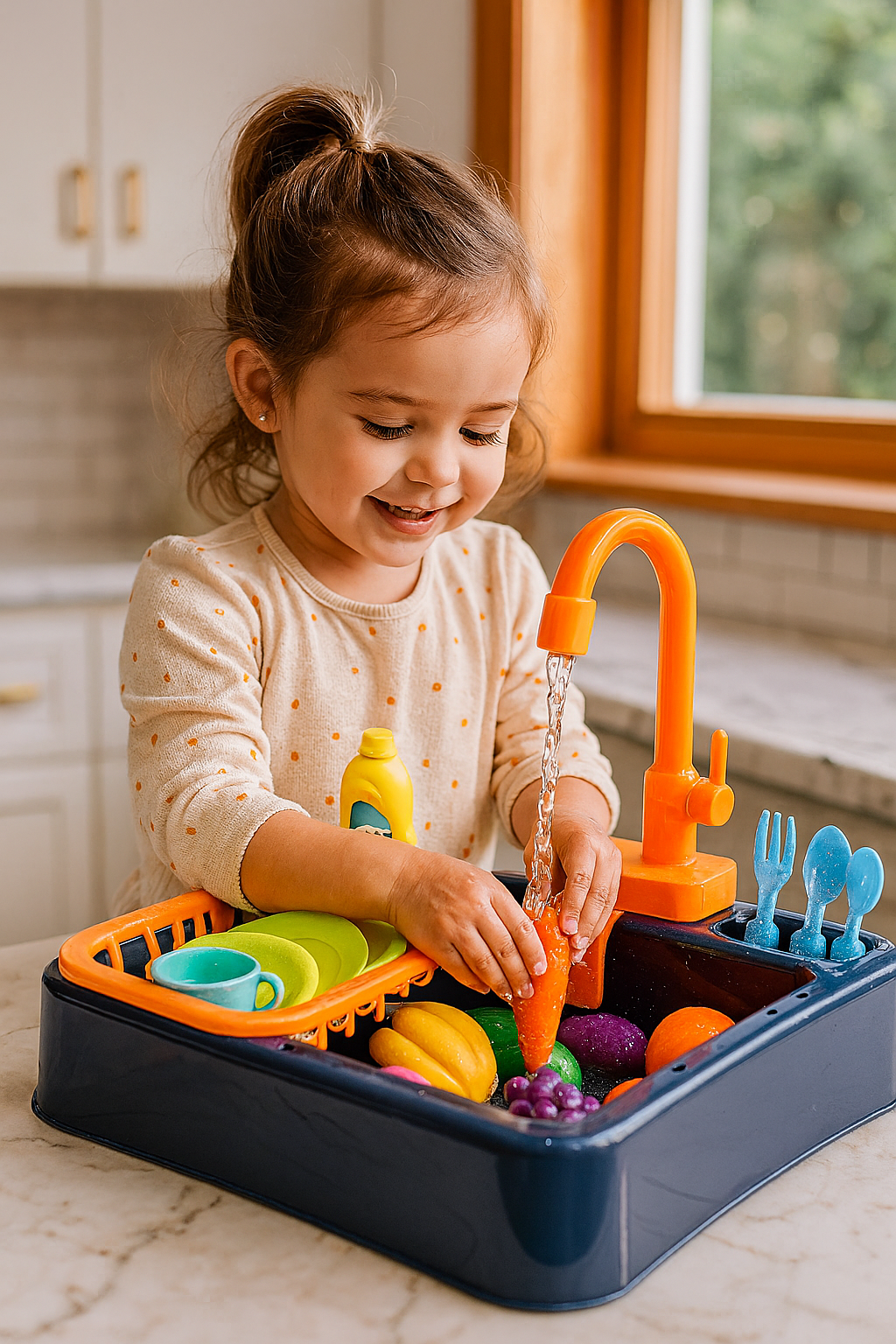 Kitchen Sink Toy Set with Water Circulation + Play House Cutting Fruits Set (bundle)