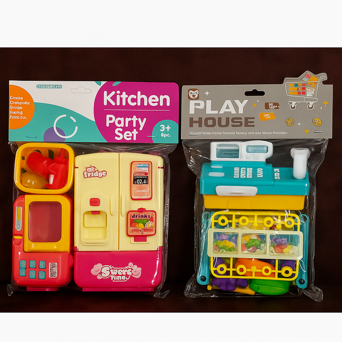 Mini Supermarket & Kitchen Playset Bundle – Fridge, Oven, Shopping Cart & Cash Register