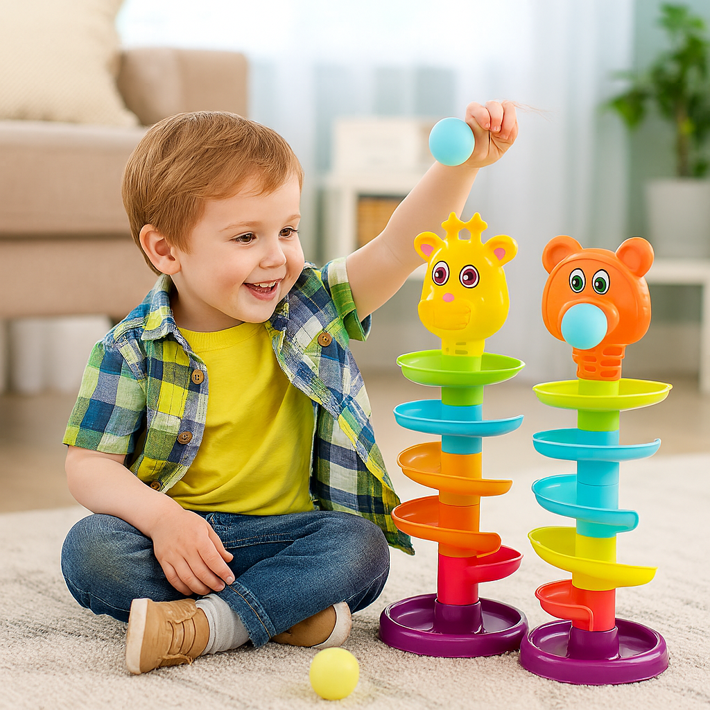 RolliBear Ball Tower – Toddler Ball Drop Toy for 1+ Year | 5 Balls